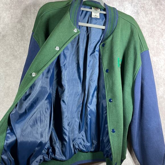 Vintage Fruit Of The Loom Bomber Jacket Mens XL Blue Green Snap Deer 90s Y2K - Picture 6 of 11